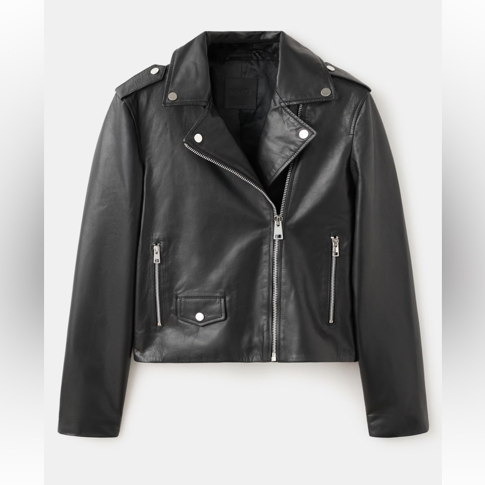New mango 100% leather Classic Black Women's Jacket sz XL women’s